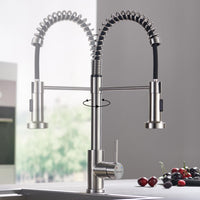 1 x RAW Customer Returns BONADE Low-pressure kitchen tap, extendable, spiral spring tap with shower, 360 rotatable tap for kitchen, low-pressure tap with 3 connections for boiler, sink tap made of brushed stainless steel - RRP €60.49