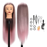 1 x RAW Customer Returns GUANJUNE Mannequin Head, Hairdresser Training Head Hairdresser, 26-28 inch 100 Synthetic Fiber Cosmetic Doll Head with Clamp Holder Hair Accessories Set, Gifts for Girls Gradient Pink  - RRP €25.39