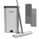 1 x RAW Customer Returns VITAPUR mop and bucket set with 2 mop pads and cleaning brush, self-cleaning flat mop floor mop set for floor cleaning, tiles, parquet, laminate - RRP €30.24