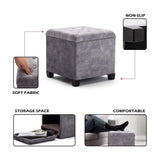 1 x RAW Customer Returns HNNHOME stool with storage space, seat cube with lid, seat chest, footstool chest storage box, cloud velvet, solid wood, 47 L, 45 x 45 x 43 cm light grey, cloud velvet  - RRP €64.99