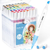 1 x RAW Customer Returns Ohuhu marker pen set, 64 water-based felt-tip pens with double tip for manga design comics drawing, odorless, twin markers with carrying case, Christmas - RRP €25.49