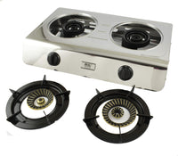 1 x RAW Customer Returns NJ-60SD stainless steel gas cooker 2 burners camping cooker 7.6 KW with ignition protection 60cm with turbo flame incl. gas stove cross gas hose regulator set - RRP €95.7