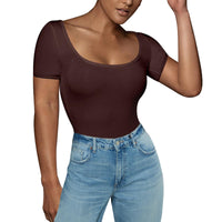 1 x RAW Customer Returns RoomTour Body Women Elegant Short Bodys for women Bodysuit Tops for women String Body Round Collar Brown M - RRP €26.54