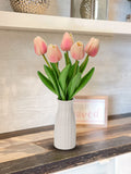 1 x RAW Customer Returns Artificial Flowers Artificial Tulips Flowers Like Real Real Touch Tulips, Height 30 cm, with Ceramic Vase, Decorative Artificial Plant Light Pink  - RRP €25.2