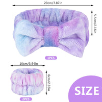 1 x Brand New Face Wash Set 1PCS Tie-Dye Bow Face Wash Headband 2PCS Wristbands, Flannel Women Washing and Makeup Absorbent and Non-slip Hair Bands for Women Girls Purple  - RRP €18.0