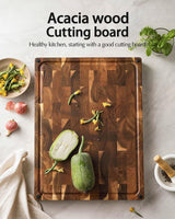 1 x RAW Customer Returns XINZUO Large thick end grain cutting board acacia wood 48.5 x 35.6 x 3.8 cm , both sides available wooden board chopping boards kitchen, cold cuts board with non-slip feet, built-in handles and juice groove - RRP €99.99