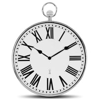 1 x RAW Customer Returns Design wall clock - Vintage pocket watch style - Large Roman numerals - Easy to read - Radio controlled - 30 CM - For kitchen, living room, bedroom - Silver - RRP €34.99