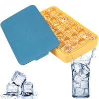 1 x Brand New FAVIA ice cube tray silicone with lid 24-compartment ice cube tray ice cube mold BPA free for whiskey cocktails juice chocolate sweets YELLOW AND BLUE  - RRP €20.4