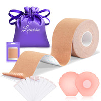 1 x RAW Customer Returns Laneso Adhesive Bra Push Up Breast Tape, Boobie Tape Bra Backless Strapless Bra, 10 Fashion Body Tape 2 Silicone Breasts Nipple Pads Strapless for Cup Sizes AG Light Beige - RRP €20.16