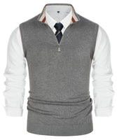 1 x RAW Customer Returns Sleeveless Quarter Zip Sweater, Men s Knitted Vest M Light Gray 496-3 - RRP €29.23