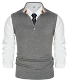 1 x RAW Customer Returns Sleeveless Quarter Zip Sweater, Men s Knitted Vest M Light Gray 496-3 - RRP €29.23