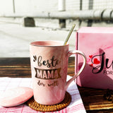 1 x RAW Customer Returns Mom gift mug with saying Best Mom in the World , gifts gift ideas for mother birthday gift for Christmas for Mother s Day birthday, 400ml pink, with lid spoon, gift box - RRP €16.99