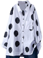 1 x Brand New FTCayanz Women s Blouse Long Sleeve Shirts Polka Dots Loose Shirt Casual Top White M - RRP €30.24