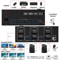 1 x RAW Customer Returns Triple Monitors KVM Switch 2 Displayport HDMI, 8K 60Hz KVM Switch 4K 144Hz, USB 3.0 KVM Switch 2 PC 3 Monitors, KVM Switch Displayport 1.4 HDMI 2.1 for 2 PCs share mouse, keyboard and 3 monitors - RRP €114.73