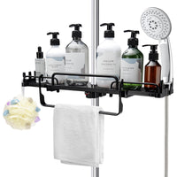 1 x Brand New CuieTuee Shower Shelf No Drilling Extendable Bathroom Shelf 32-48cm Bathroom Accessories Holder with 6 Hooks and Removable Towel Holder Suitable for 18-25mm Shower Rod-Black - RRP €35.99