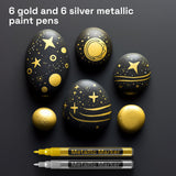 1 x RAW Customer Returns Gold pen metallic silver pen metallic for stones, ceramics, glass, wood, metal, fabric, set with 6 gold permanent oil paint pens and 6 silver acrylic paint pens with extra fine tip 0.7 mm - RRP €17.09