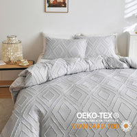 1 x RAW Customer Returns Freyamy Bohemian Bedding 135x200cm 2-piece Gray Light Gray Tufted Geometric Bedding Boho Embroidery Chic Bedding Microfiber Soft Duvet Cover with Zipper and Pillowcase 80x80cm - RRP €37.27