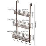 1 x RAW Customer Returns YBING hanging basket over the door, 3-tier metal door hanging shelf, door shelf, shower shelf with 3 baskets and 5 hooks, hanging storage without drilling for kitchen bathroom pantry brown  - RRP €30.24