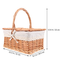 1 x RAW Customer Returns HEMOTON Wicker Picnic Basket with Liner and Lid, Rustic Food Basket, Vegetable Basket, Camping, Party Food and BBQ - RRP €46.96