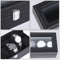 1 x RAW Customer Returns Ohuhu watch box with 6 compartments, watch holder, watch storage box with glass lid, watch box made of PU leather and velvet lining, watch box for men and women, gift idea for birthday, Father s Day, Valentine s Day - RRP €15.99