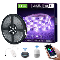 1 x RAW Customer Returns LE LED Room Lights 5M 24W, IP65 Waterproof WiFi LED Strips, 16 Million Dimmable RGB, Remote Control and APP, Compatible with Alexa Google Home, Decoration for Room, Kitchen Only 2.4 GHz  - RRP €25.07