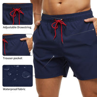 1 x RAW Customer Returns Aisprts Men s Swim Trunks with Zipper Pocket Quick-drying Water-repellent Swim Trunks Men s Swim Shorts Men Breathable With Drawstring Mesh Lining A1 Navy, L  - RRP €19.15