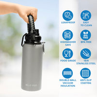 1 x RAW Customer Returns Belle Vous Stainless Steel Water Bottle with 2 Lids - Double-Walled Vacuum Thermo Drinking Bottle 1L with Straw Lid for Hot Cold Drinks - BPA-Free, Leak-Proof Sports Home Drinking Bottle - Gray - RRP €23.99