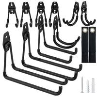 1 x RAW Customer Returns Kitmiido set of 12 wall hooks for garage Heavy-duty double hooks Space-saving storage for tools, bicycles, sports equipment black  - RRP €26.33