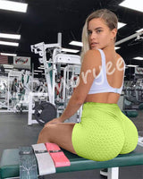 1 x Brand New Memoryee Women Leggings High Waist Honeycomb Pleated Yoga Shorts for Gym Butt Lifting Warm Exercise Control Tights Fluorescent Yellow M - RRP €21.6