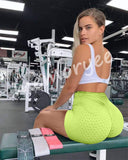 1 x Brand New Memoryee Women Leggings High Waist Honeycomb Pleated Yoga Shorts for Gym Butt Lifting Warm Exercise Control Tights Fluorescent Yellow M - RRP €21.6