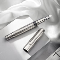 1 x RAW Customer Returns Hongdian 100 Silver Steel Piston Fountain Pen, Iridium Medium Tip Calligraphy, Smooth Writing Pens, Beautiful Writing Pen for Men Women - RRP €40.15