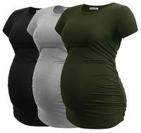 1 x RAW Customer Returns Smallshow Women s Maternity Tops Side Gathered Maternity Tops 3 Pack Black Grey Army Green M - RRP €43.99