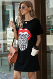 1 x RAW Customer Returns Uusollecy Women s Summer Dress T-Shirt Dresses Women s Round Neck Short Sleeve Mini Dress Lip Leopard Printed Casual Loose Casual Dress Blouse Dresses for Women Teen Girls Black S - RRP €29.23