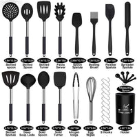 2 x RAW Customer Returns Kitchen utensil set, kitchen appliance 30 pieces silicone cookware set, non-stick heat-resistant silicone spatula set, kitchen utensils with stainless steel handle -10 S-hooks, black - RRP €70.54