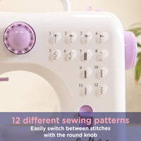 1 x RAW Customer Returns Crafts Co sewing machine for beginners with built-in LED light and foot pedal 12 stitches Mini sewing machine including overlock Singer Pfaff White-purple - RRP €53.58