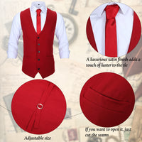 1 x RAW Customer Returns Blulu 1920s Men s Accessories Gatsby Gangster Clothing Costume Halloween Cosplay Outfit with Vest Fedora Hat Pocket Watch Suspenders Bow Tie for Men Halloween Cosplay XL, Wine Red  - RRP €38.39