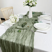 1 x RAW Customer Returns Cheesecloth Table Runner, 4 Pack Sage Green Cheesecloth Table Runner, 90 x 300 cm Rustic Gauze Fabric Boho Table Runner, Table Runner Green for Weddings Bridal Shower Decorations Table Decoration - RRP €23.17