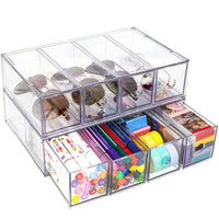 1 x RAW Customer Returns Desk Organizer with 8 Drawers, ToyaJeco Stackable Desktop Storage Box with Removable Drawer, Clear Eyeglass Organizer for Office Supplies Stationery Markers Sunglasses - RRP €26.21