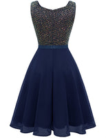 1 x RAW Customer Returns Dressystar Women s Glitter Sequin Cocktail Dress Knee Length V Neck Prom A-Line Wedding Guest Dress Navy Blue XXL - RRP €55.45