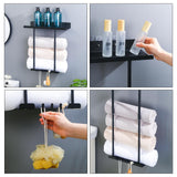 1 x RAW Customer Returns Towel Rack No Drilling Carbon Steel Towel Rack Black Telescopic Adjustable Towel Rack Bath Towel Rack Adhesive With Hooks for Bathroom and Kitchen - RRP €25.99