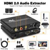 1 x RAW Customer Returns HDMI 2.0 Audio Extractor - Tendak HDMI Audio Splitter 4K HDMI to Optical Spdif Toslink 3.5mm AUX Stereo RCA L R Audio Converter with Volume Control Support 4K 60Hz HDCP 2.2 HDR 3D YUV 4 4 4 - RRP €35.15