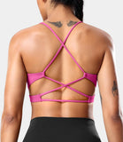 1 x Brand New ZAAYO Sports Bra Women V Neck Sports Bra Crossback Without Wire Gym Bra Spaghetti Padded Bustier for Summer Yoga Fitness Pink X-Small - RRP €22.68