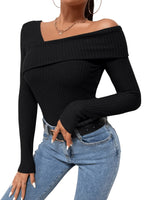 2 x Brand New GORGLITTER Women s Body Lightweight Ribbed Knit Bodysuit T-Shirt Bodies Long Sleeve Slim Top with Asymmetric Collar Black XL - RRP €33.34