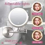 1 x RAW Customer Returns WITFAMILY Rechargeable Cosmetic Mirror with 1X 10X Magnification LED Lighting, Dimmable Shaving Mirror 3 Colors, Touchscreen, 360 Rotatable Wall Mount for Bathroom and Hotel Nickel  - RRP €44.05