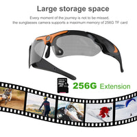 1 x RAW Customer Returns Camera Glasses, Video Sunglasses 1080P Full HD Portable Shooting Camera Glasses with Polarized Lenses, Audio and Video Recording, for Cycling, Hiking, Hunting, Men Orange  - RRP €40.99