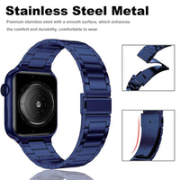 1 x RAW Customer Returns Miimall Compatible with Apple Watch Strap Series 6 SE 5 4 3 2 1 44mm 42mm, Unique Blue Premium Stainless Steel Metal Replacement Band iWatch Watch Strap for Apple Watch 44mm 42mm - Blue - RRP €19.99