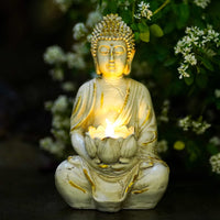 1 x RAW Customer Returns Yeomoo Meditation Buddha Figure Tealight Holder Candle Holder Decorative Living Room - Buddha Figures with Lotus Zen Room Decoration Garden Decoration for Outdoors with LED Tealight Personalized Gifts White 20CM - RRP €27.99