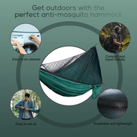 1 x RAW Customer Returns Hammock with Mosquito Net Sendowtek Outdoor Hammock with Tree Straps D-Shaped Carabiner Elastic Rope Loop Ultralight Portable Travel Hammock for Camping Outdoor Garden Army Green  - RRP €24.99