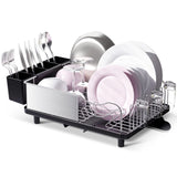 1 x RAW Customer Returns KINGRACK Dish drainer, stainless steel dish drainer, dish drainer with anti-rust frame, 2 directions spout draining board design, removable 4 compartment utensil holder for kitchen, black - RRP €43.36