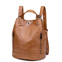 1 x RAW Customer Returns Kiepoar Women s Leather Backpack Shoulder Bag Elegant Bucket Bag, Large Leather Backpack Waterproof 2 in 1 as Fashion Backpack and Shoulder Bag, Daypack Lightweight Fashion, Bag for Work School Travel, Brown - RRP €42.99